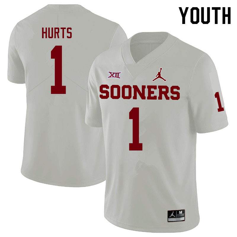 Youth #1 Jalen Hurts Oklahoma Sooners Jordan Brand College Football Jerseys Sale-White - Click Image to Close